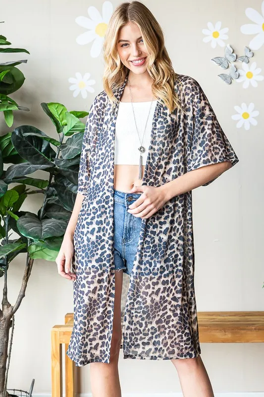 Full Size Leopard Open Front Cardigan Plus Size, image 5