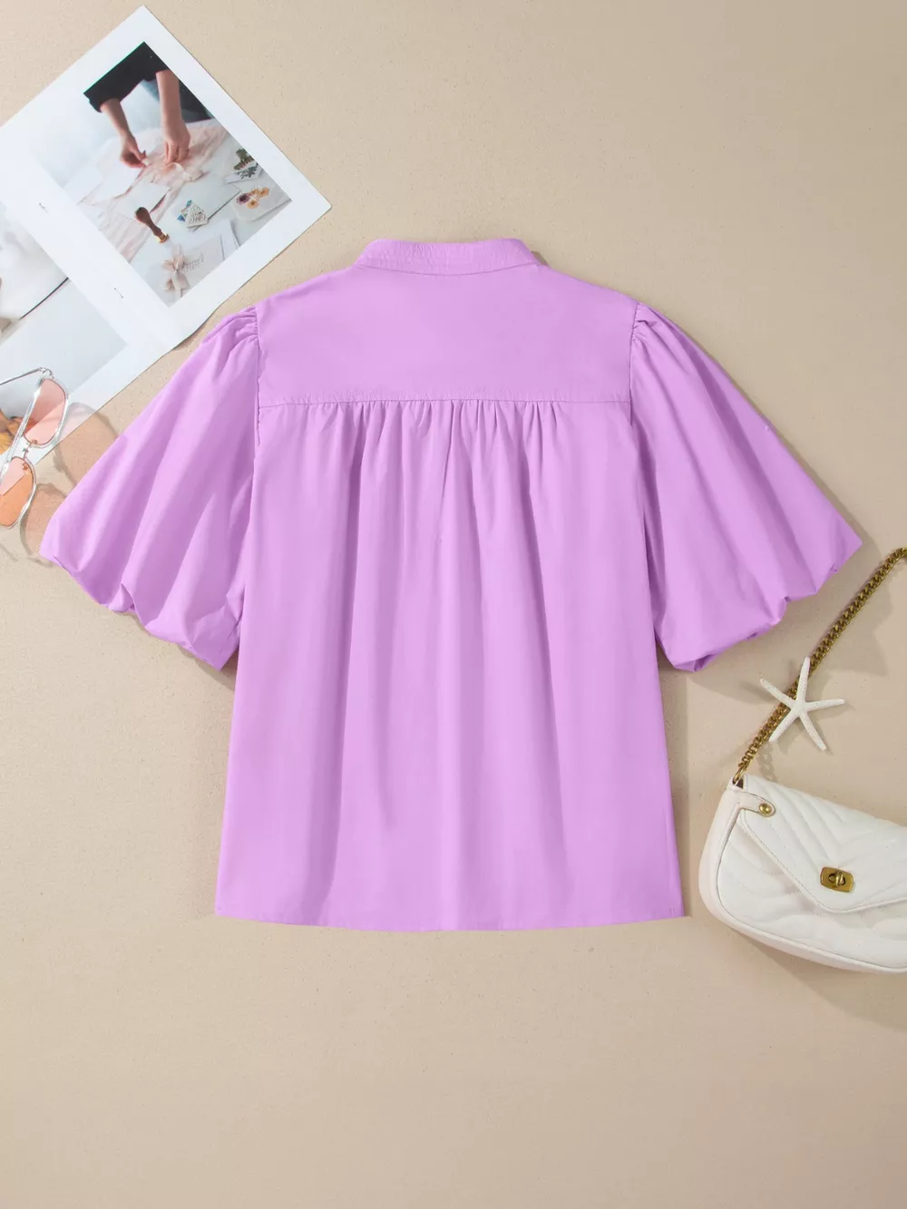 Notched Puff Sleeve Blouse, image 7