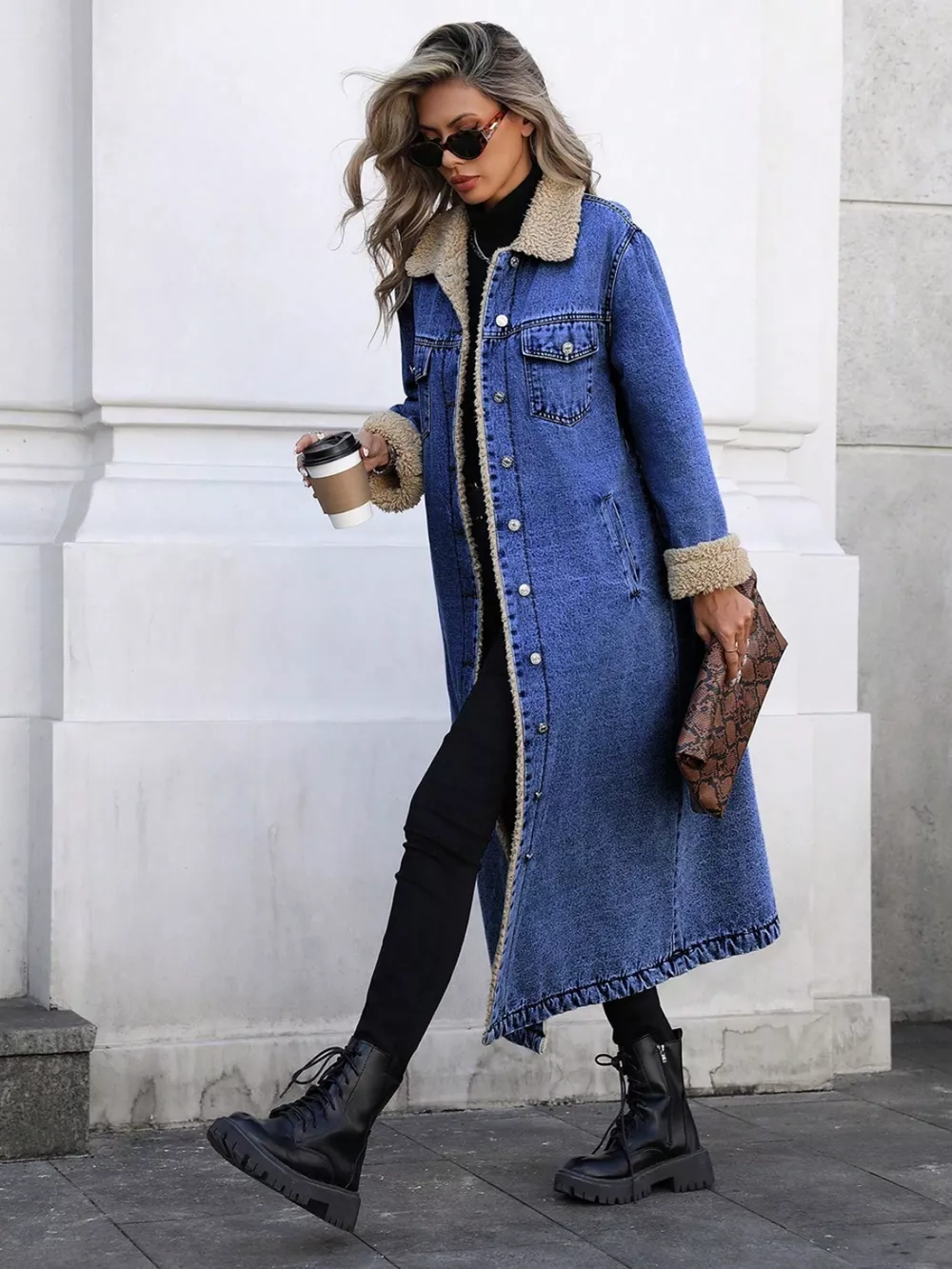 Sherpa Lined Longline Denim Jacket, image 16