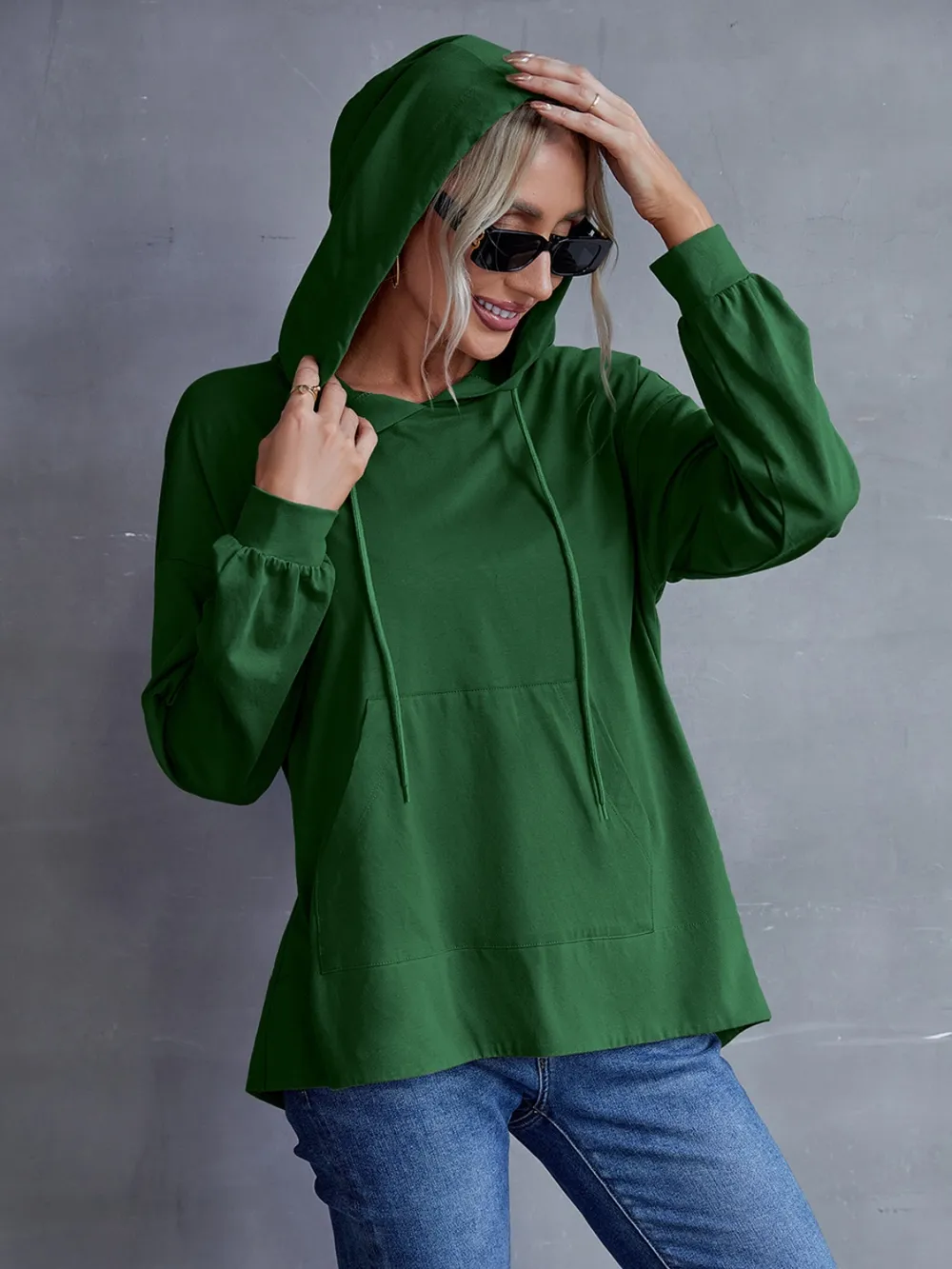 Drawstring Pocketed Dropped Shoulder Hoodie, image 12