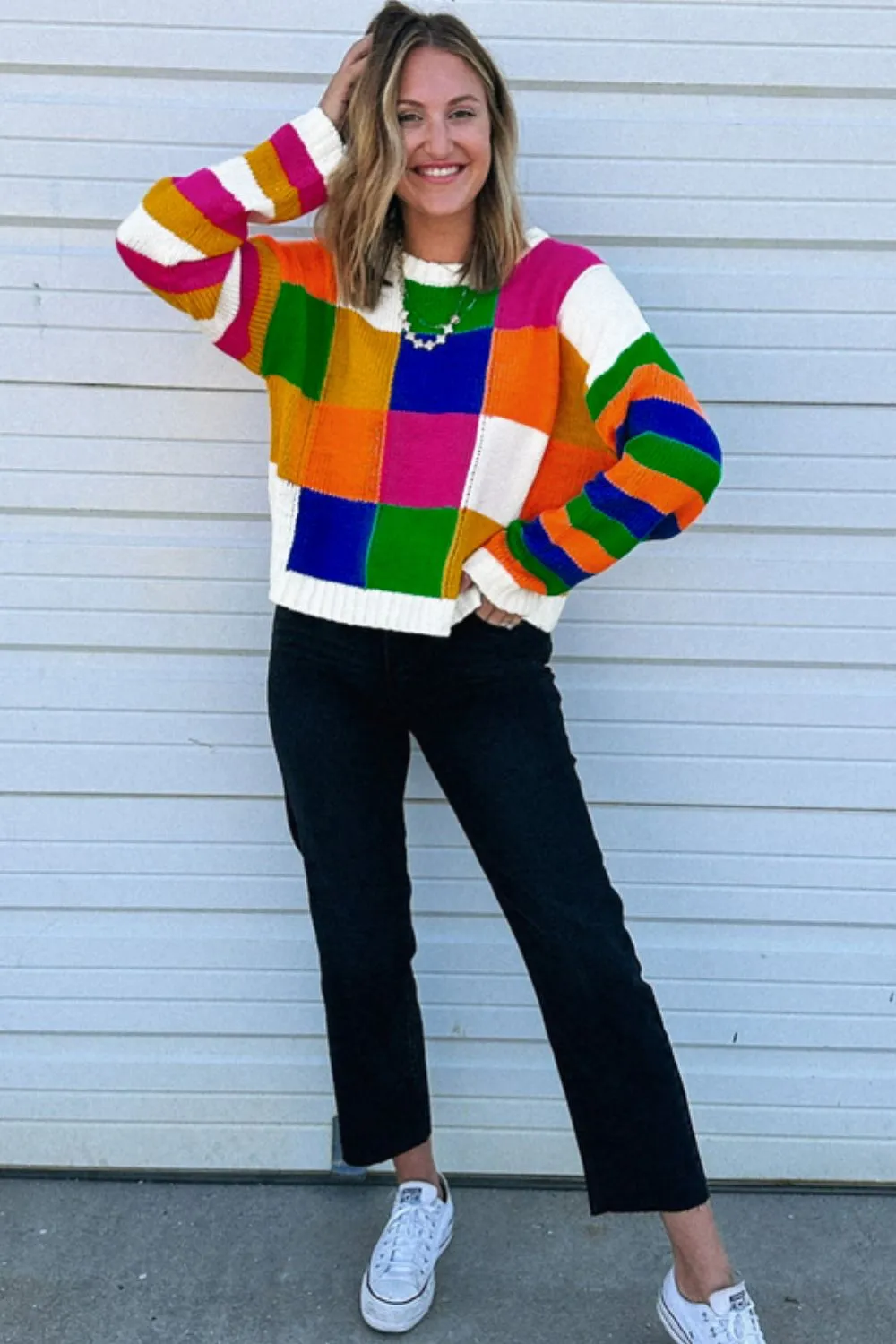 Color Block Round Neck Long Sleeve Sweater, image 10