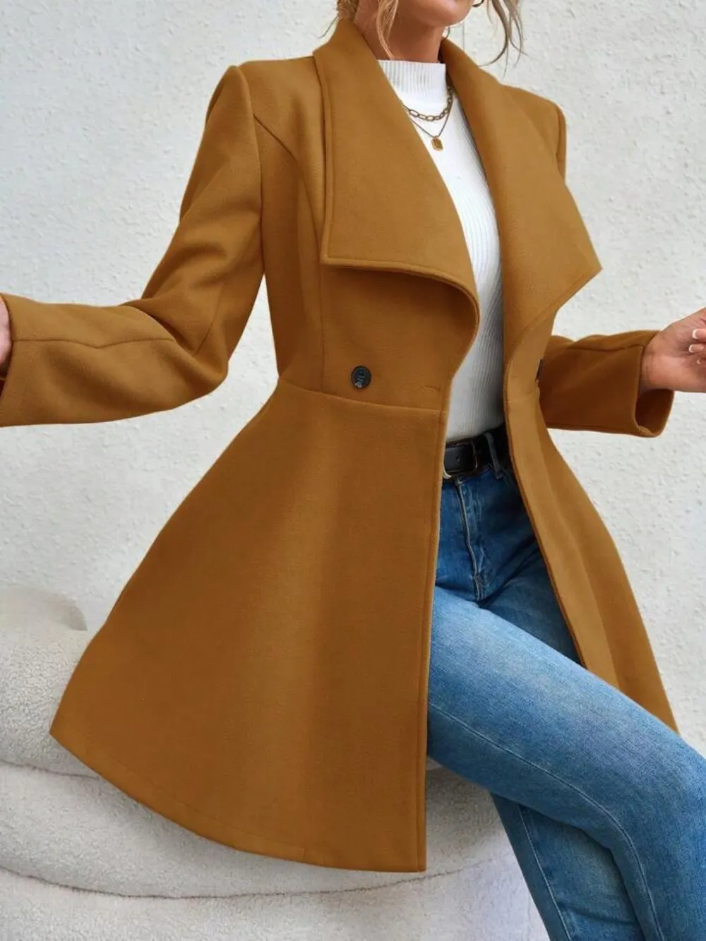 Collared Neck Button Up Long Sleeve Coat, image 16