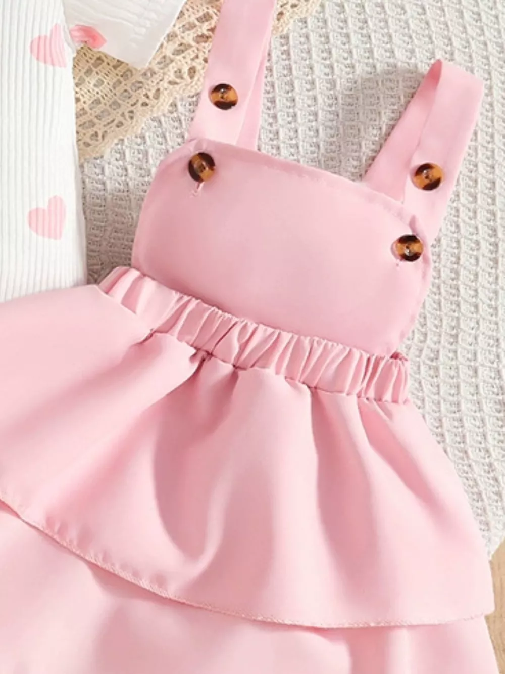 Children's Heart Print Ruffle Trim Bodysuit and Dress Set with Headband, image 4