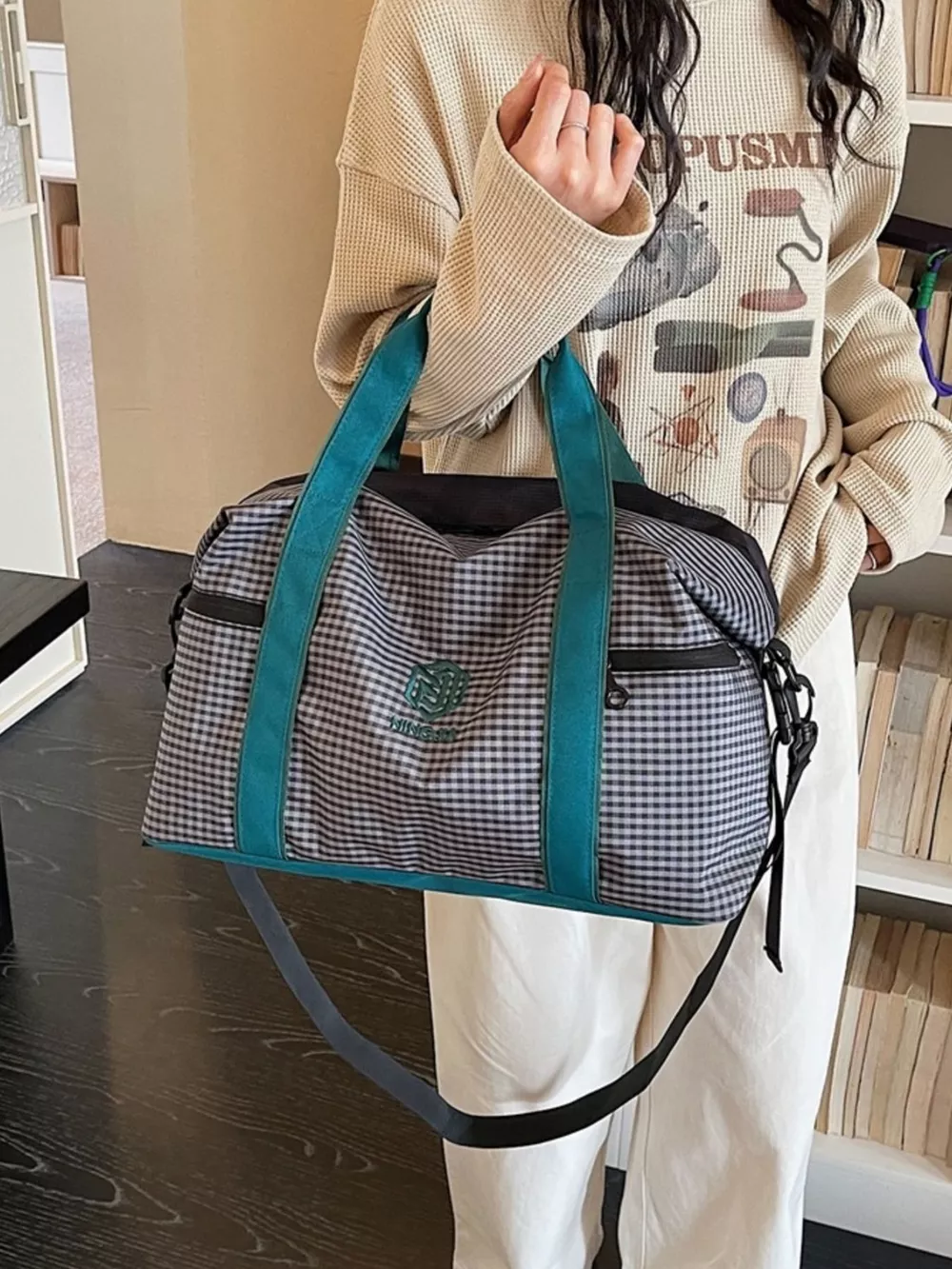 Plaid Oxford Cloth Travel Bag, image 6