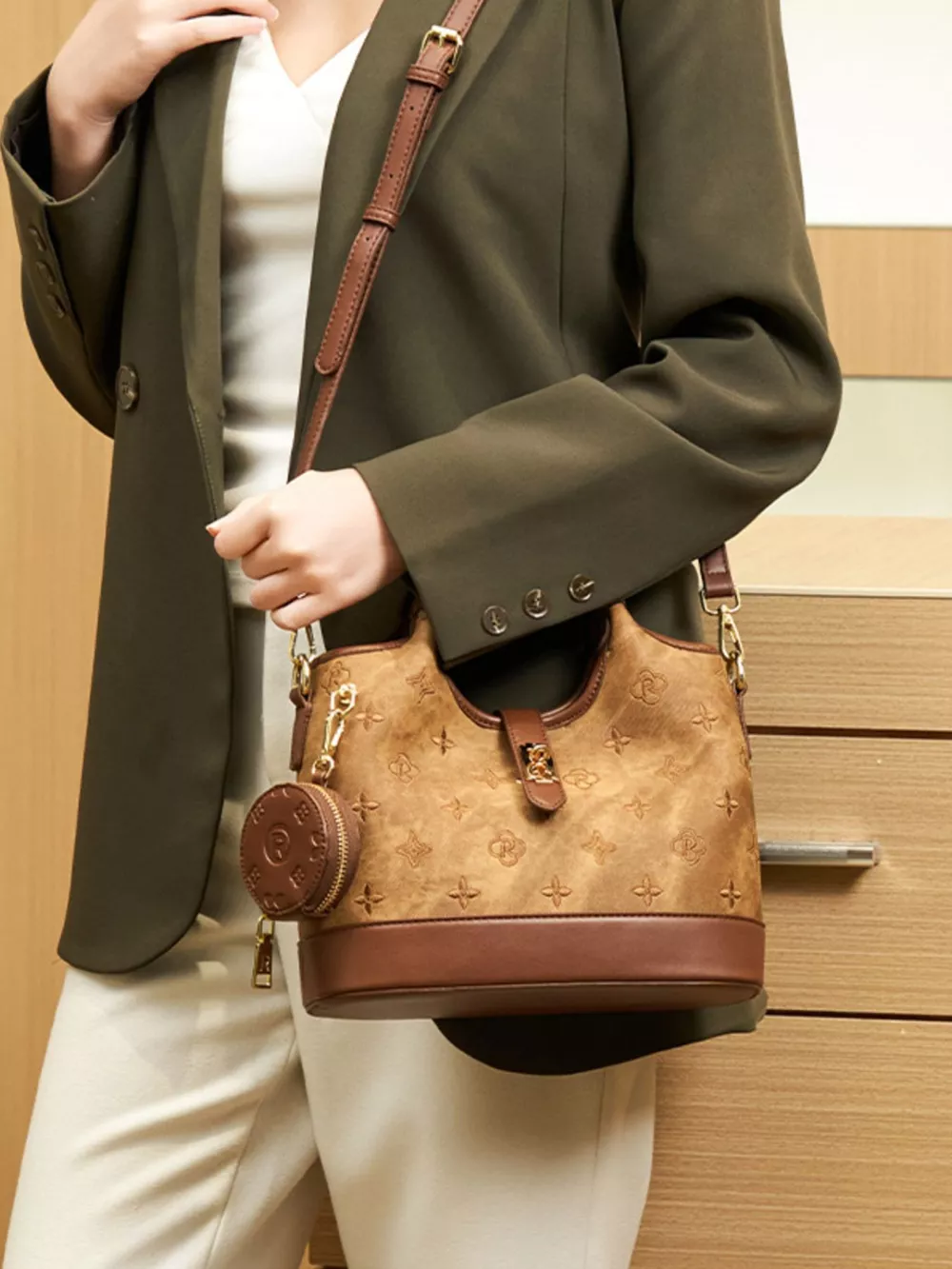 Embossed Crossbody Bag with Detachable Coin Pouch, image 5
