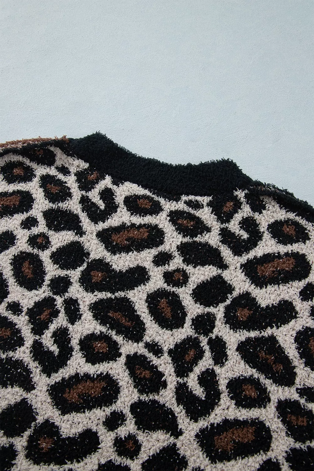 Leopard Star Pattern Round Neck Long Sleeve Shift Sweater, image 12