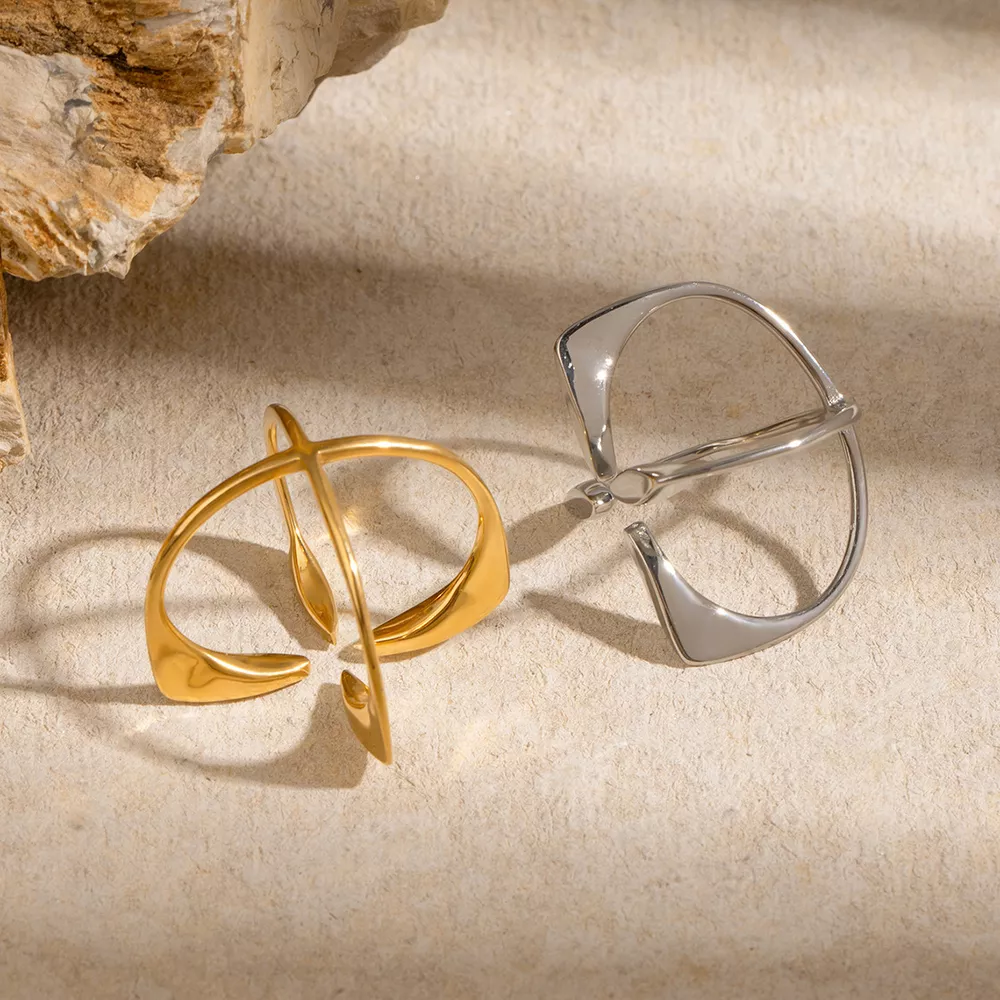 Stainless Steel Crisscross Open Ring, image 11