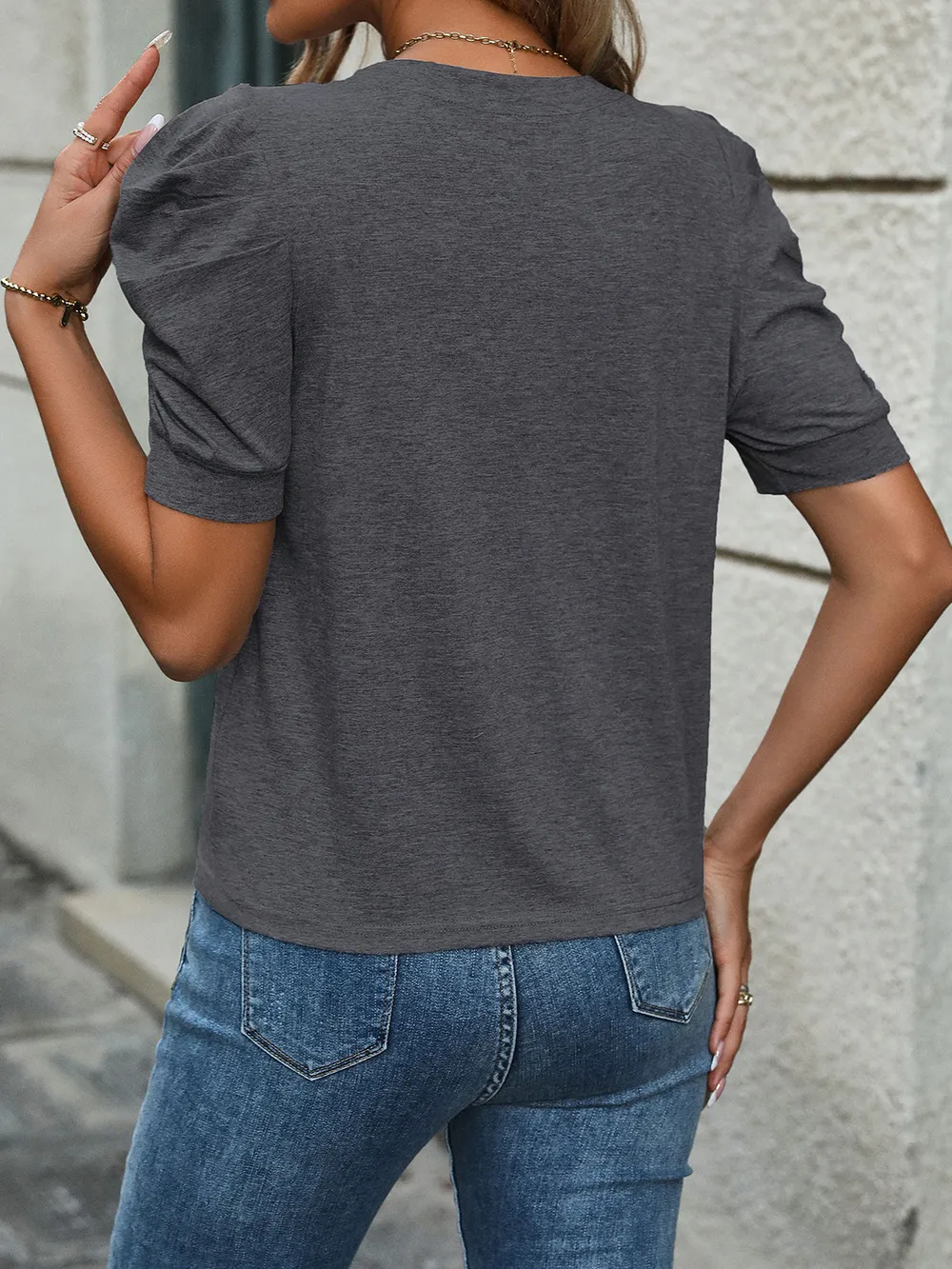 Round Neck Puff Sleeve T-Shirt, image 2