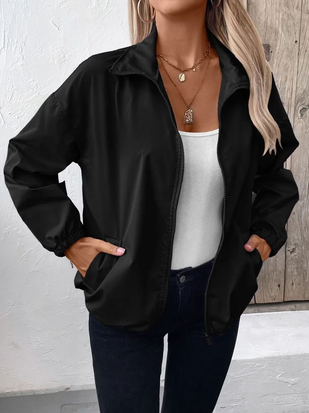 Pocketed Zip Up Long Sleeve Jacket, image 19