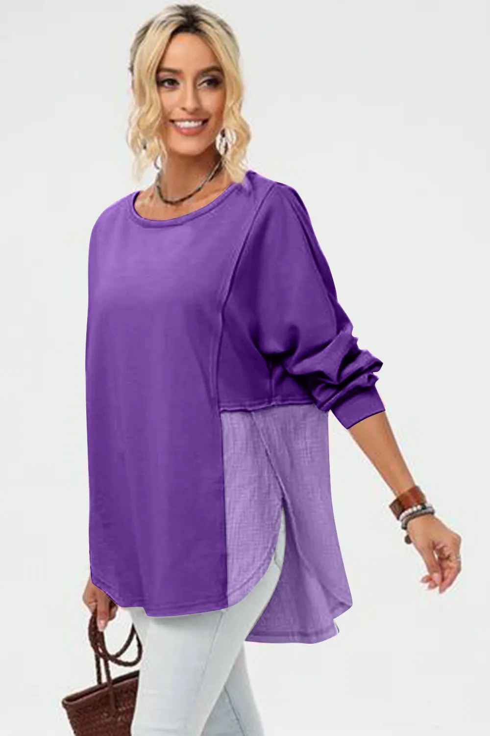 Full Size Long Sleeve High-Low T-Shirt, image 6