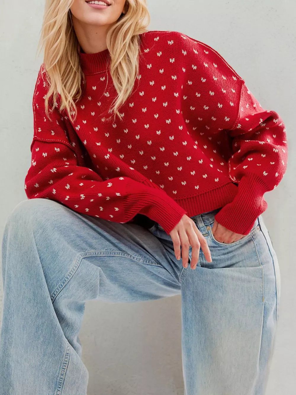 Ribbed Trim Dropped Shoulder Sweater, image 8