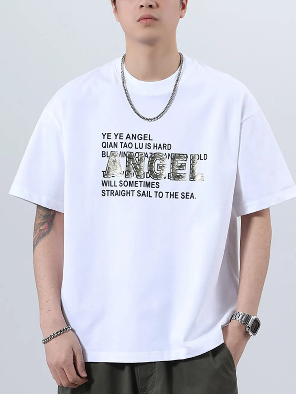 Men's Plus Size Letter Round Neck Short Sleeve T-Shirt, image 12