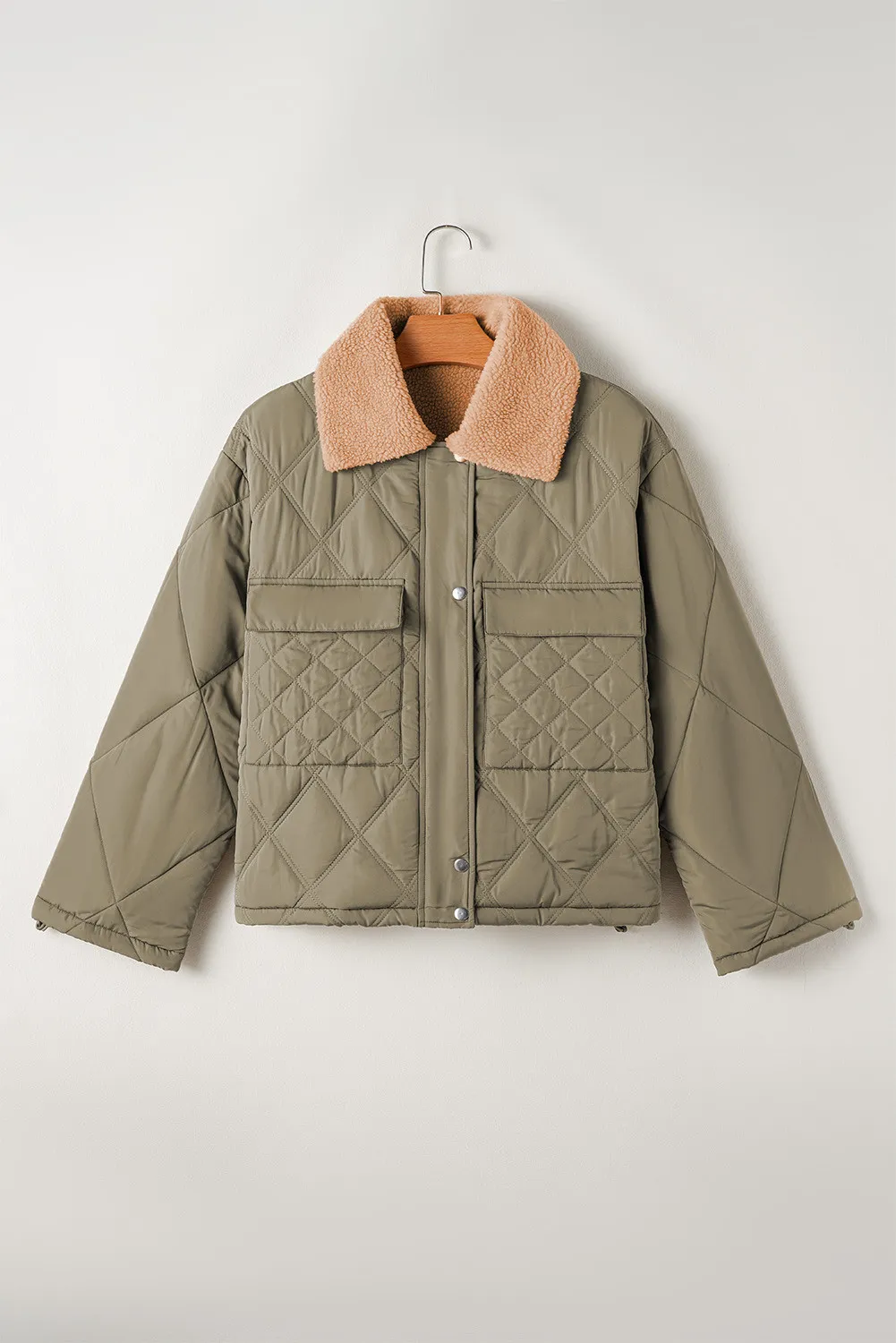 Drawstring Collared Neck Long Sleeve Winter Coat, image 5