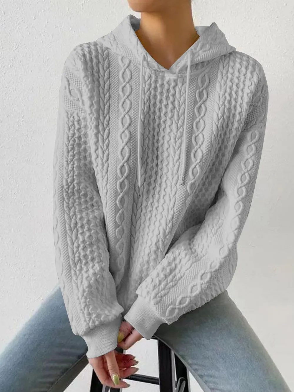 Drawstring Drop Shoulder Long Sleeve Hoodie, image 9