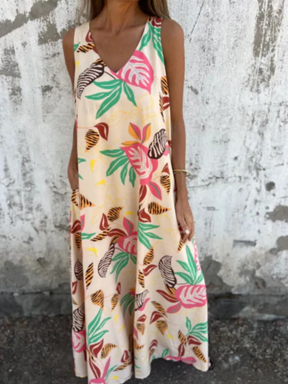 Full Size Printed V-Neck Sleeveless Dress Plus Size, image 7