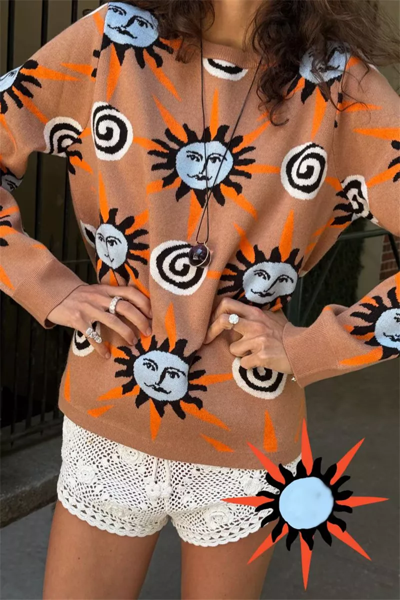 Sun Graphic Top & Cardigan and Pants 3-Piece Sweater Set, image 6