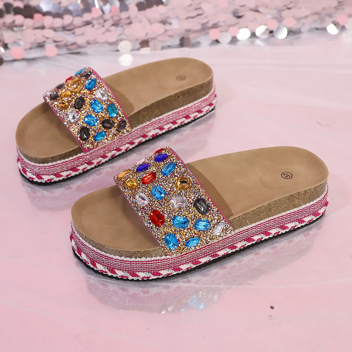 Rhinestone Open Toe Platform Sandals, image 4