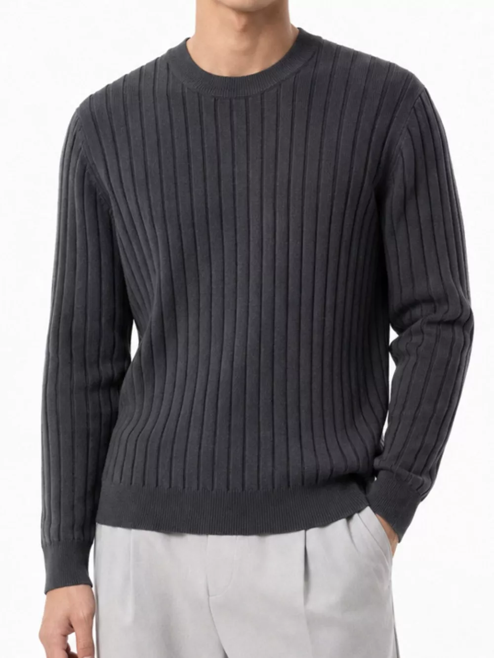 Men's Plus Size Ribbed Knit Crew Neck Sweater, image 9