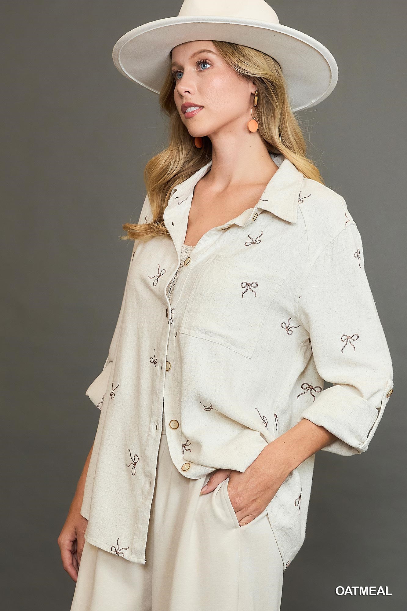 Linen Blend Fitted Shirt with Ribbon Embroidery Details, image 4