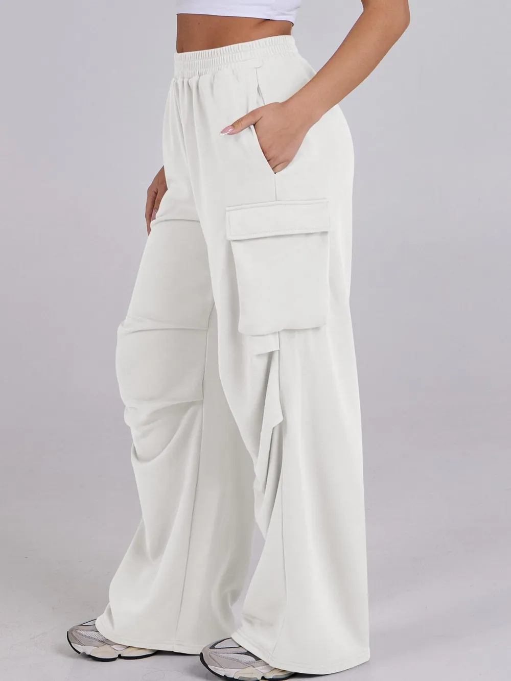Elastic Waist Wide Leg Pants with Pockets, image 9