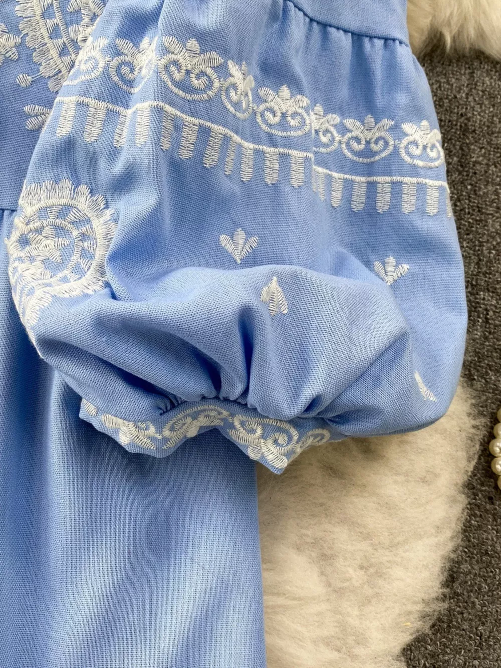 Embroidered Tie Neck Blouse, image 4