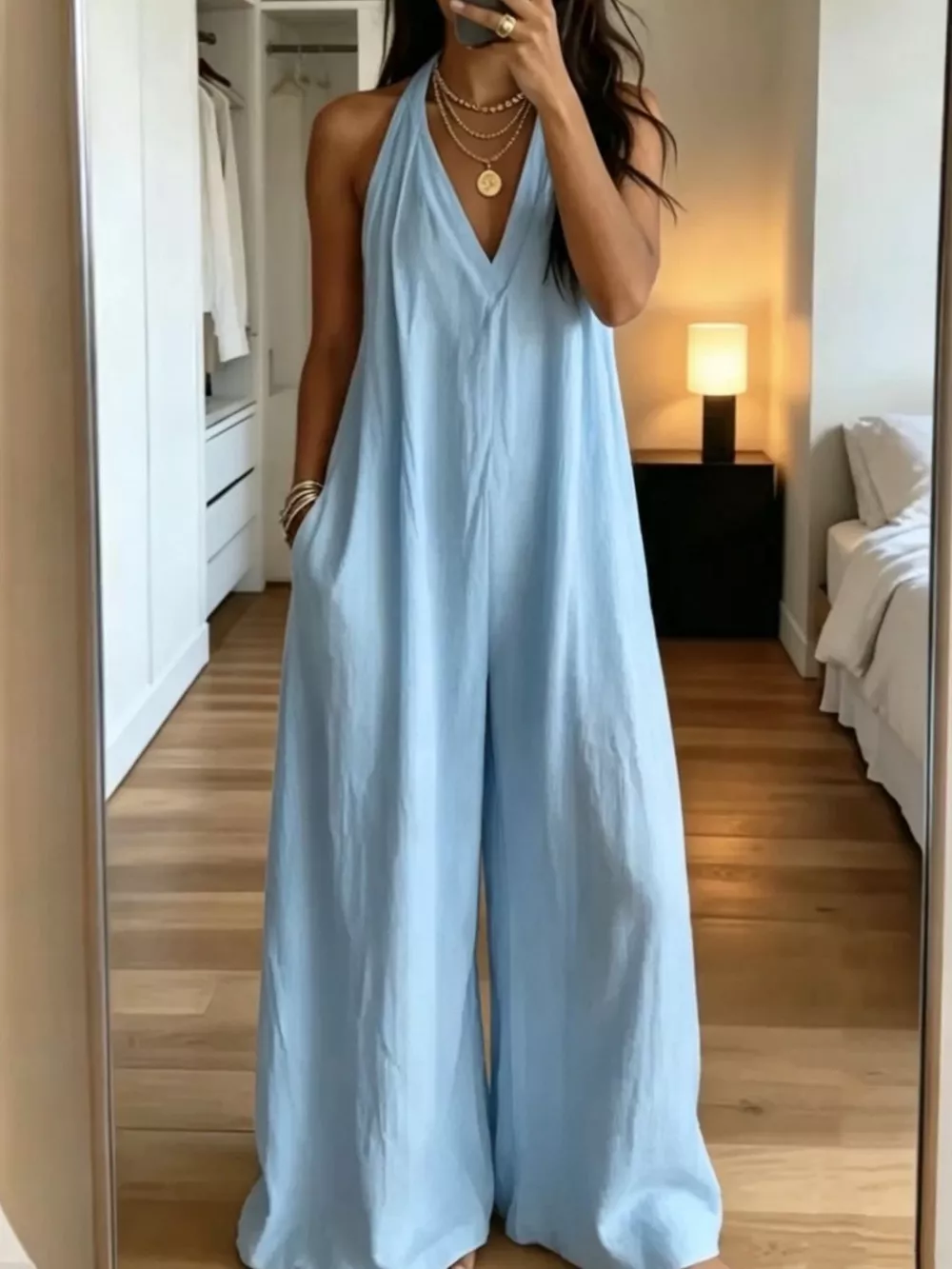 Full Size Halter Neck Wide-Leg Jumpsuit Plus Size, image 5