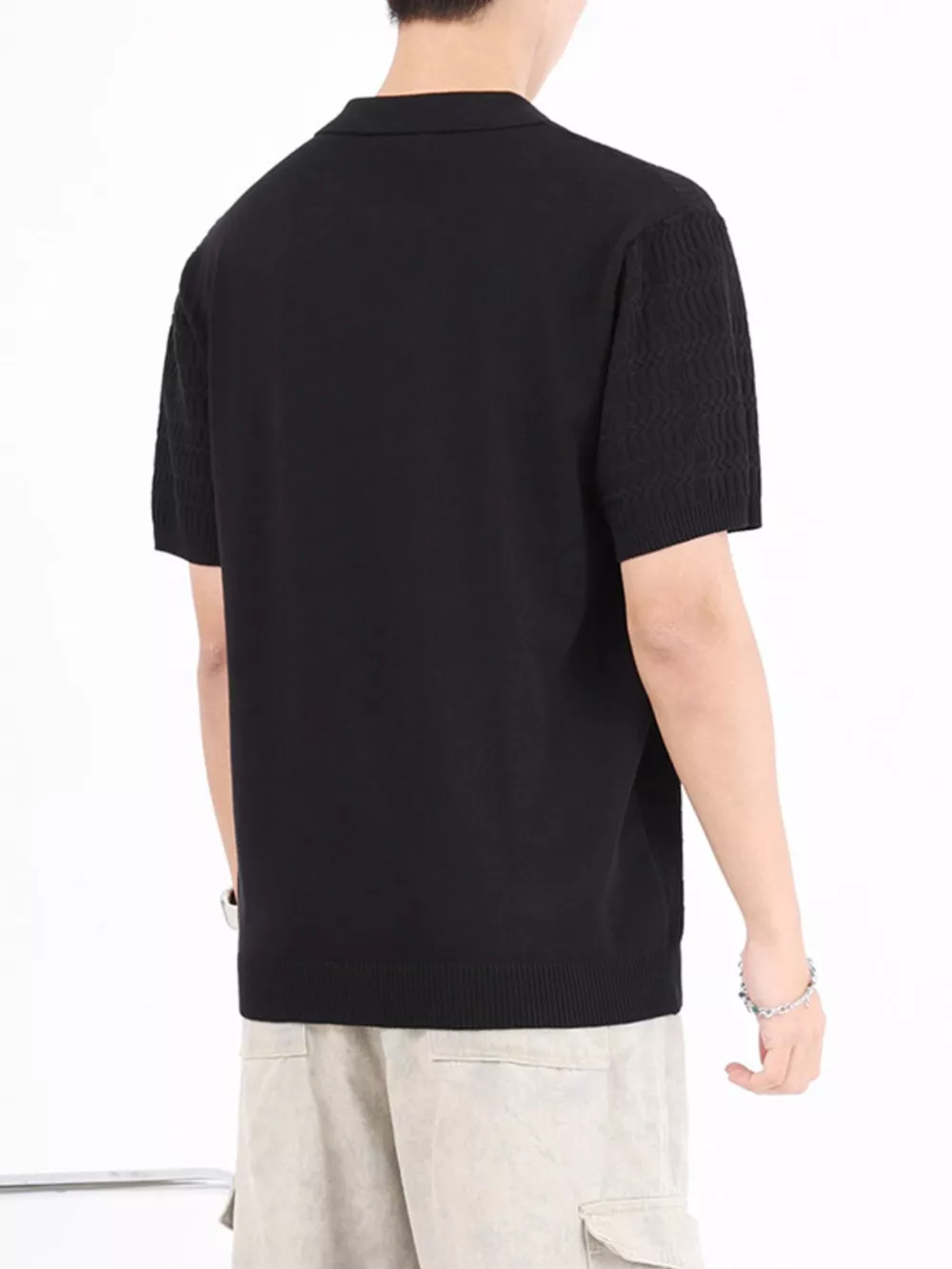 Men's Plus Size Textured Knit Short Sleeve Polo, image 2