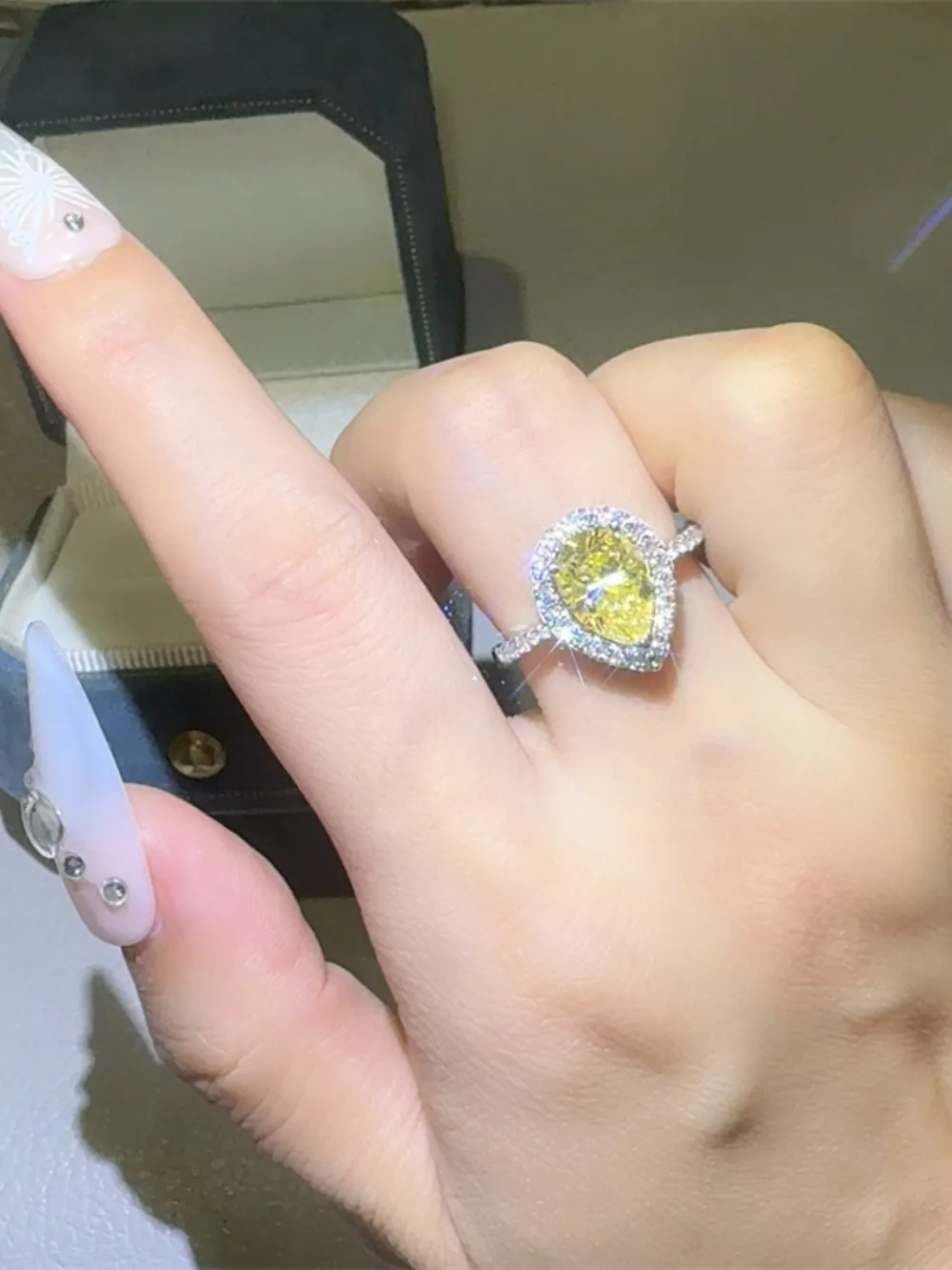 2 Carat Moissanite 925 Sterling Silver Teardrop Shape Ring, image 3