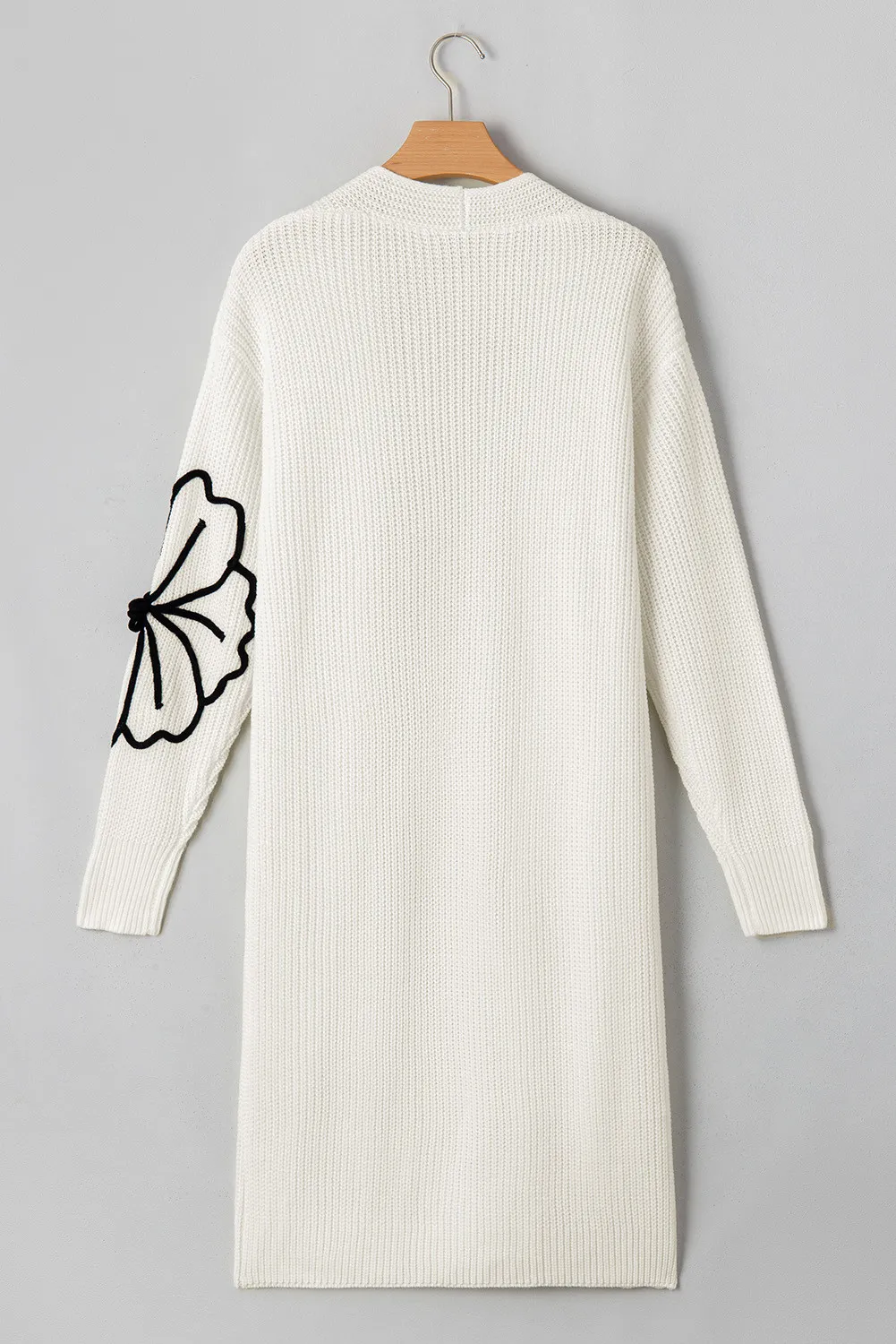 Full Size Flower Open Front Long Sleeve Cardigan, image 3