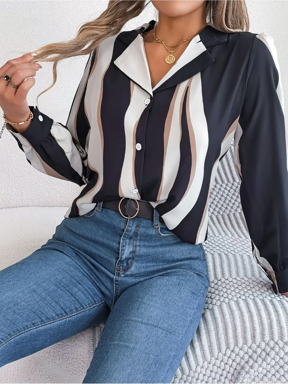 Printed Button Up Long Sleeve Shirt, image 3