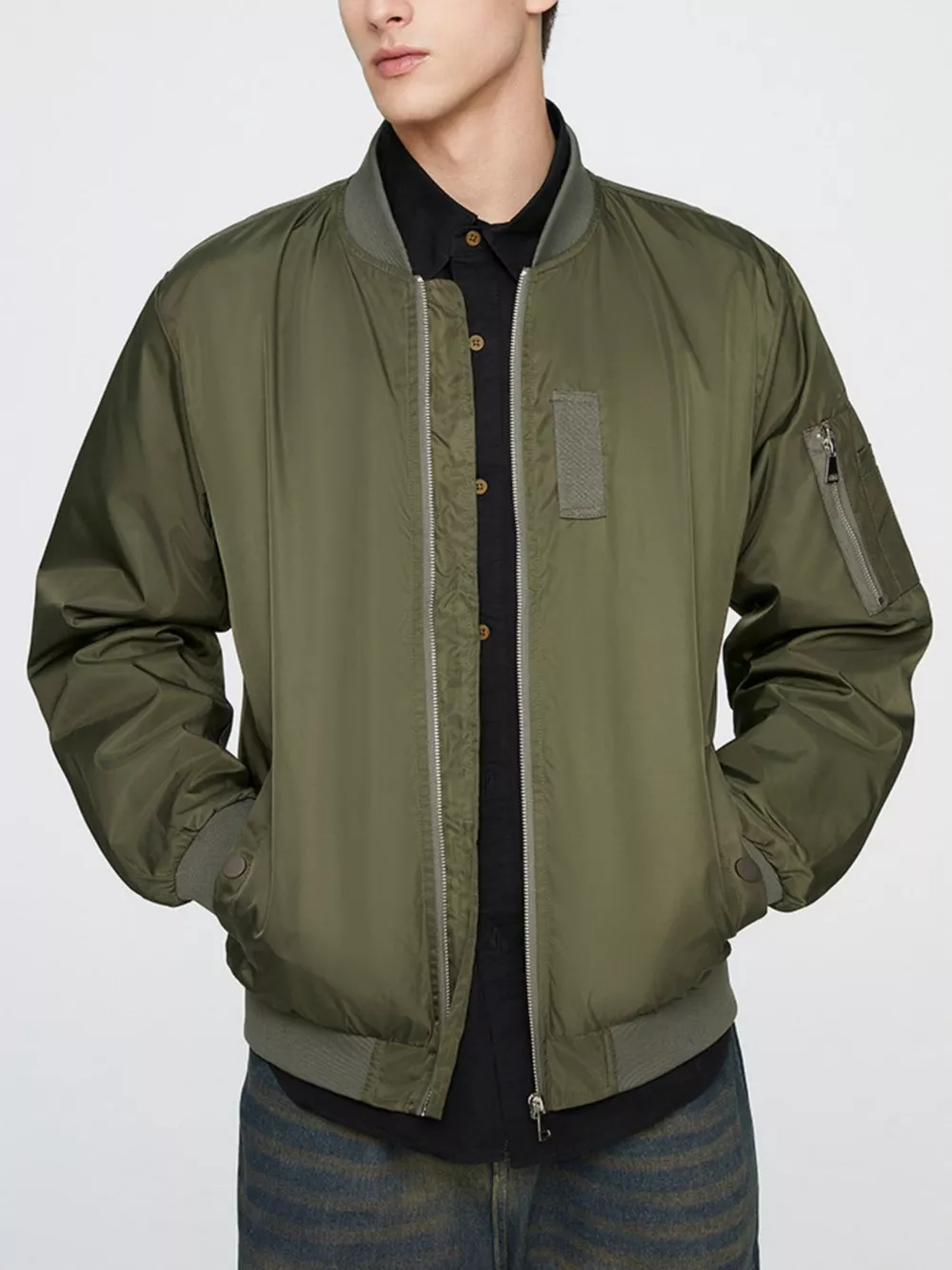 Men's Plus Size Zip Up Lightweight Bomber Jacket, image 2