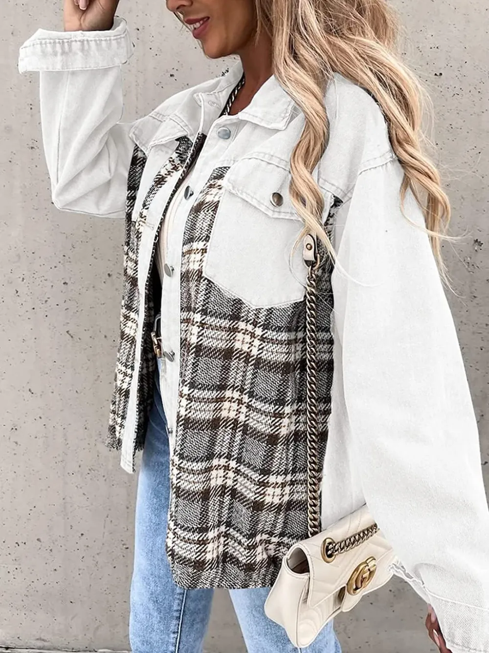 Plaid Button Up Dropped Shoulder Jacket, image 17