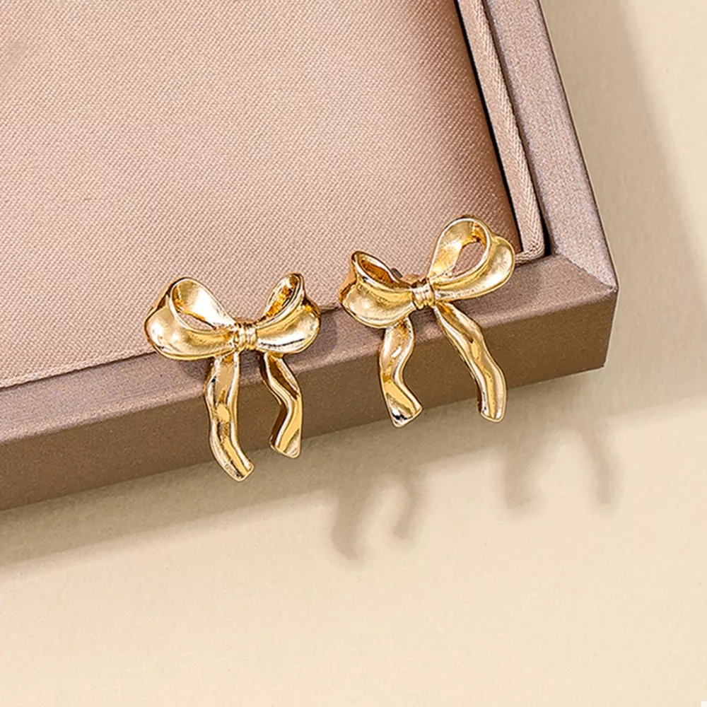 18K Gold-Plated Alloy Bow Stud Earrings, image 3