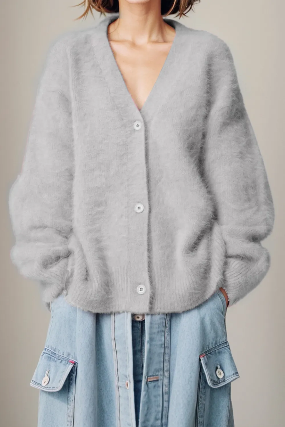 Button Up Dropped Shoulder Cardigan, image 5