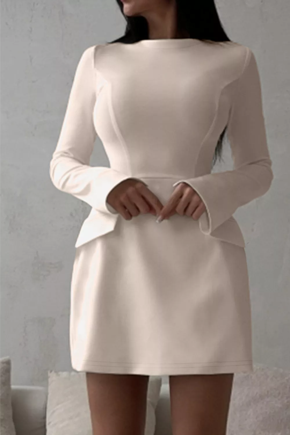 Long-Sleeve Mini Dress with Flap Pockets, image 4