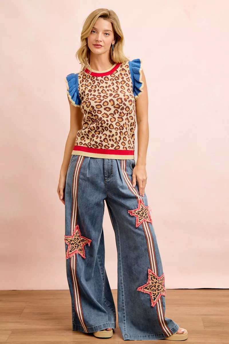 BiBi 4th Of July Leopard Ruffled Detail Knit Top, image 11