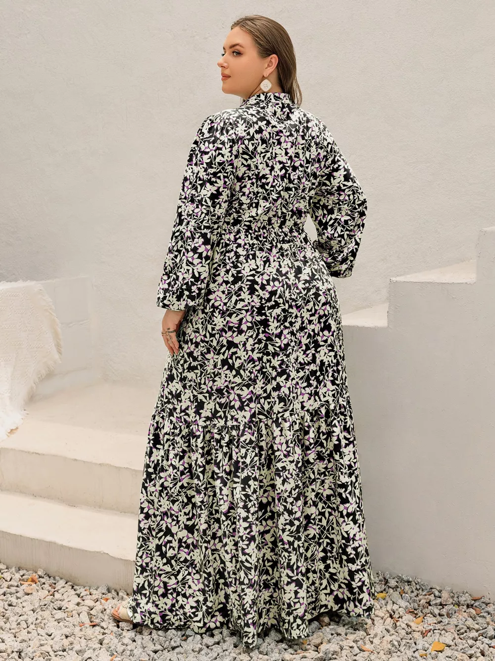 Plus Size Floral Print Long Sleeve Tiered Maxi Dress, image 7