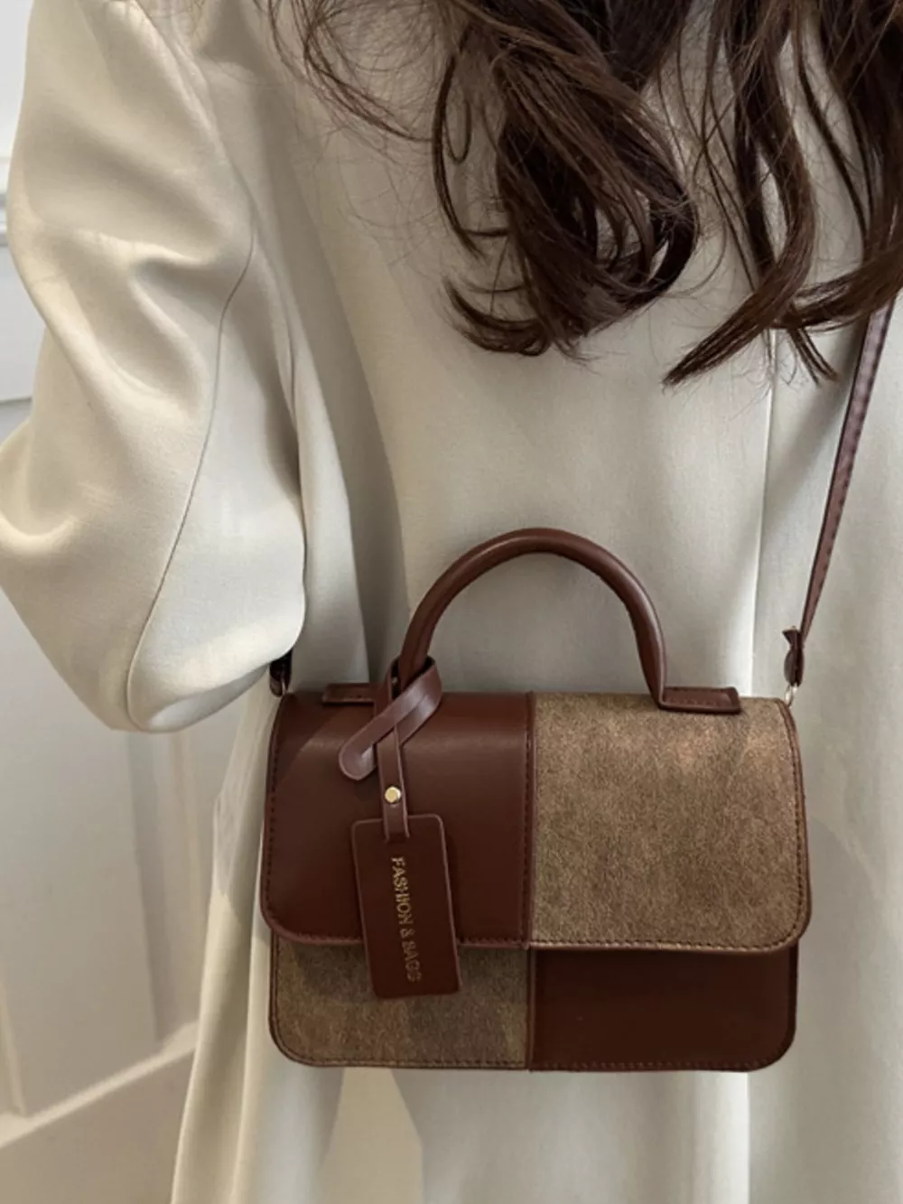 Color Block Flap Crossbody Bag with Top Handle, image 16