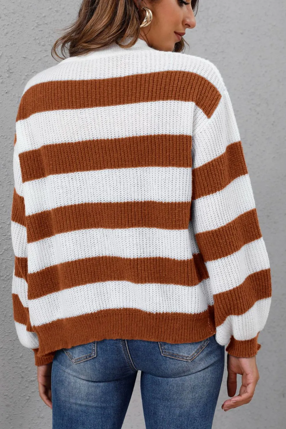 Striped Button Up Long Sleeve Sweater, image 10