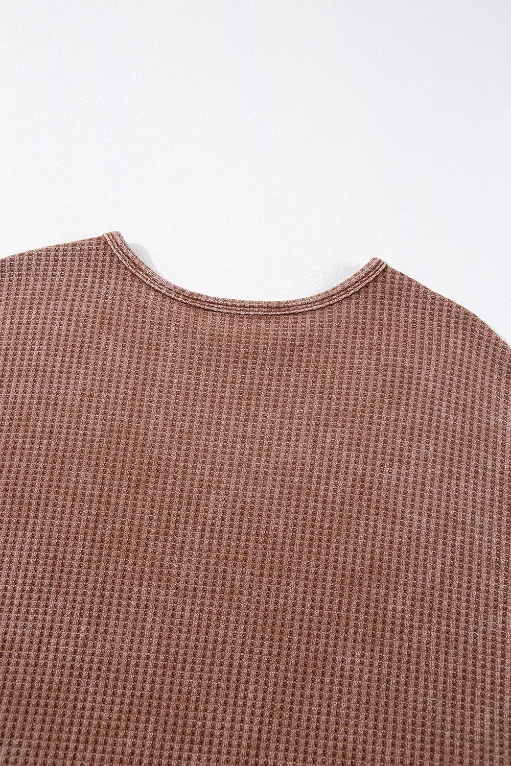Waffle Knit Fringed High Low Loose Top, image 6