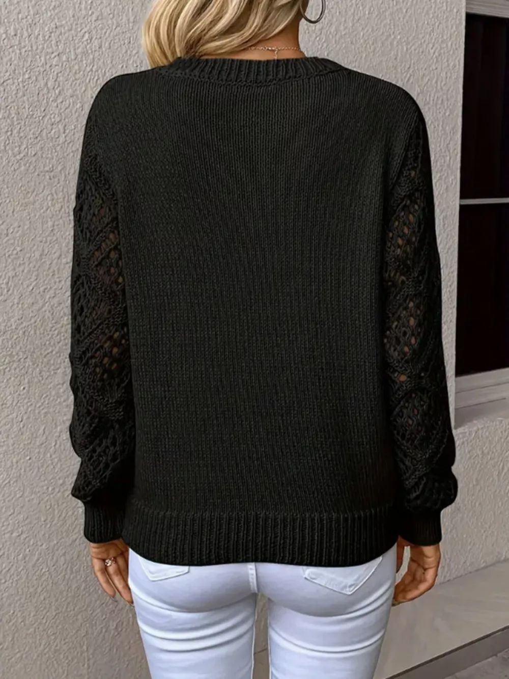 V-Neck Crochet Sleeve Sweater, image 17