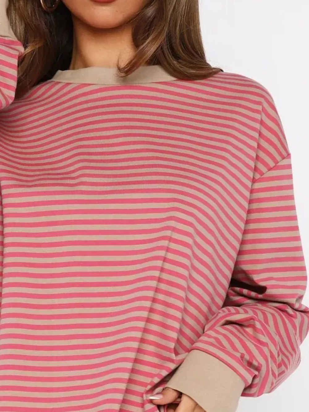 Striped Oversized Round Neck Sweatshirt, image 9