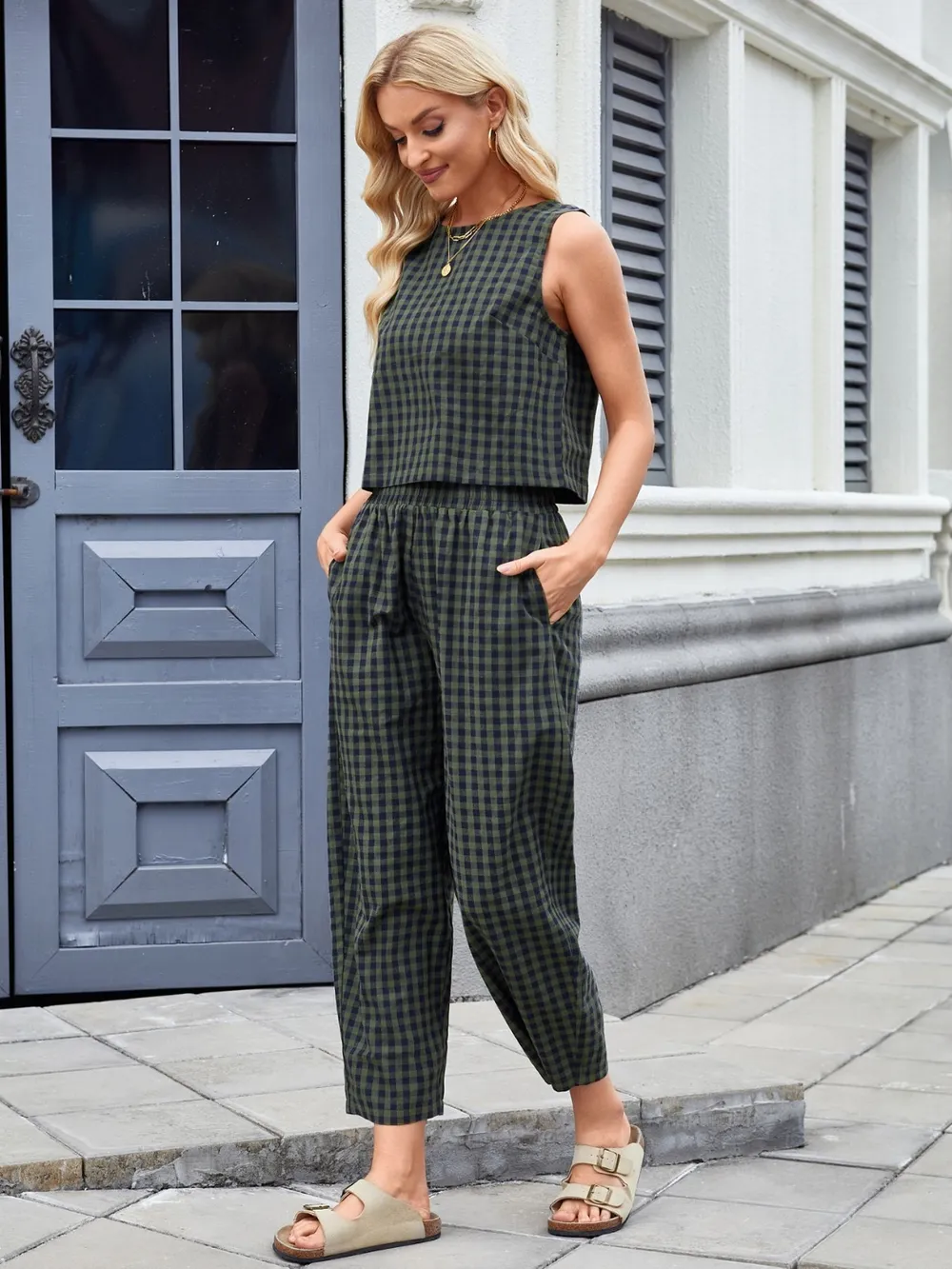 Plaid Sleeveless Top and Pants Set, image 13