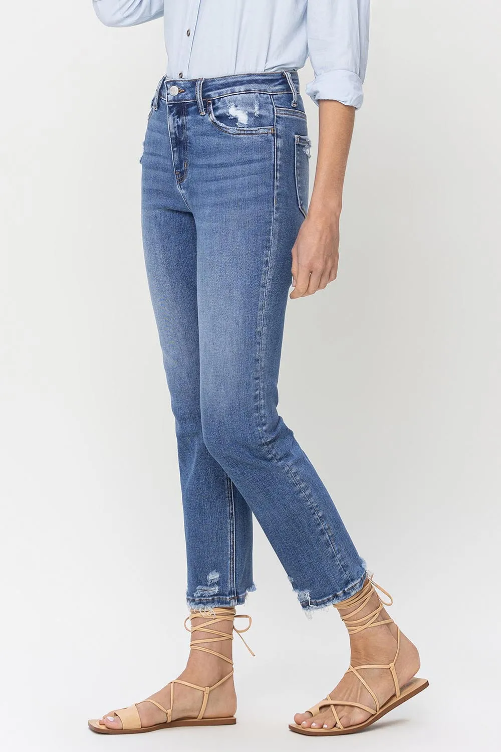 High Rise Raw Hem Straight Jeans, image 3