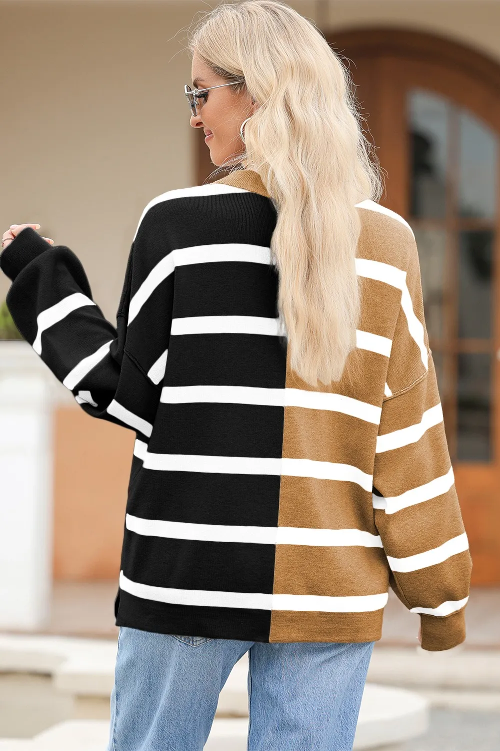 Striped Round Neck Long Sleeve Knit Top, image 10