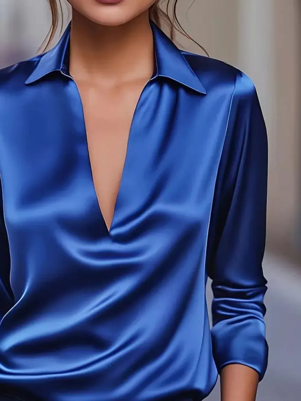 Elegant Deep V Long Sleeve Blouse, image 11