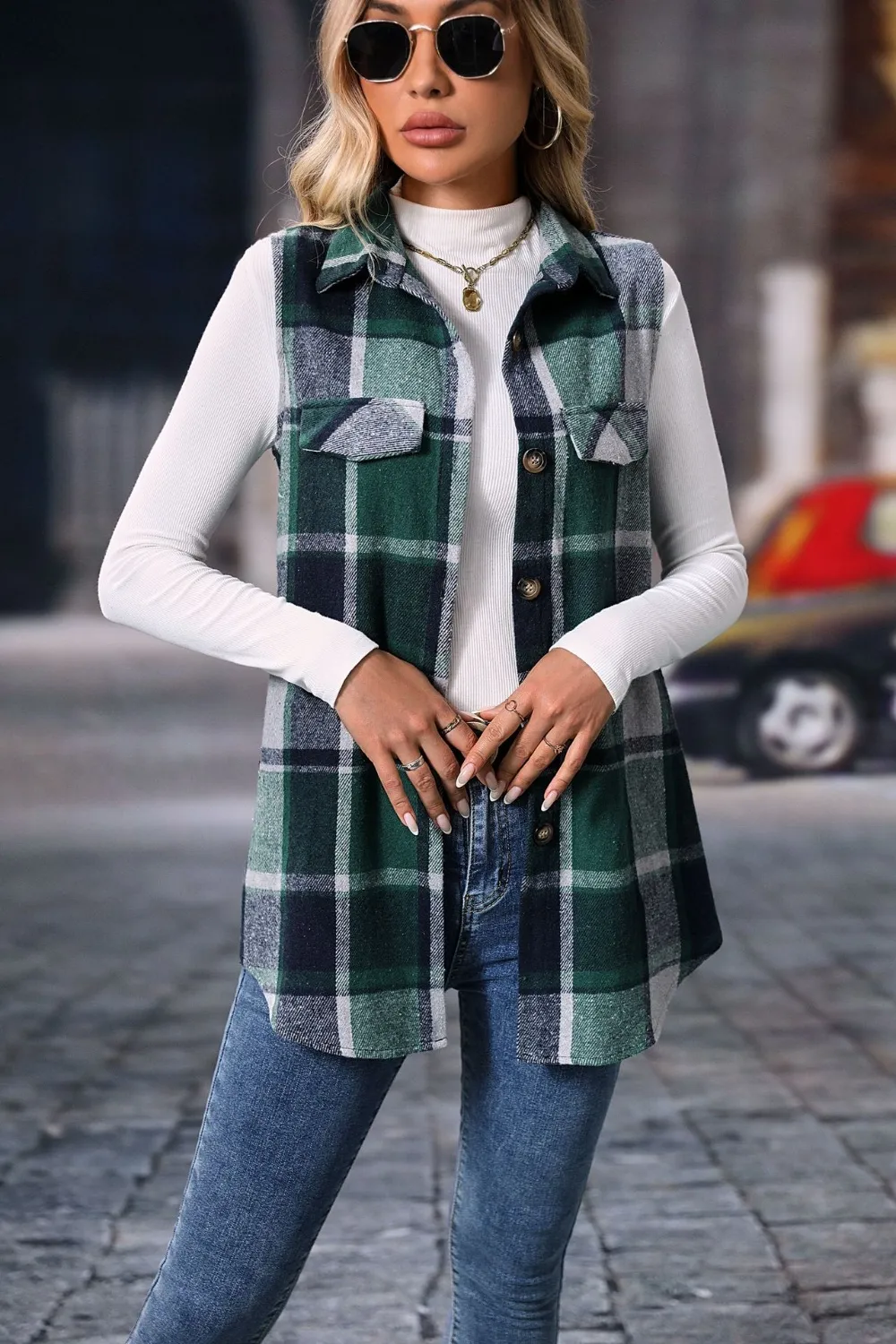 Plaid Button Up Vest Coat, image 12