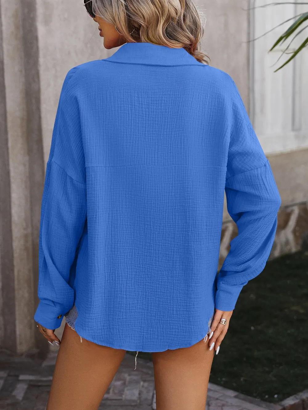 Textured Pocketed Button Up Dropped Shoulder Shirt, image 5