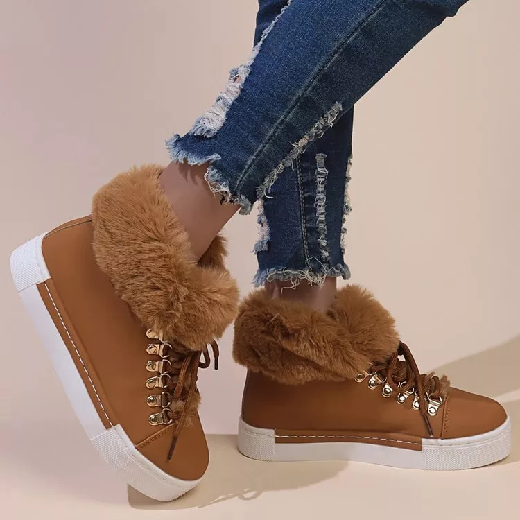 Fuzzy Trim Lace-Up Ankle Boots, image 16