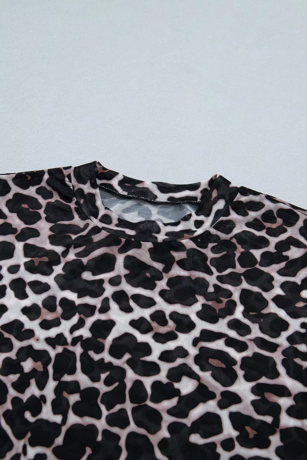 Leopard Print Sheer Mesh Short Sleeve Top, image 4